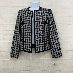 Jones Studio Black Houndstooth Open Lined Blazer